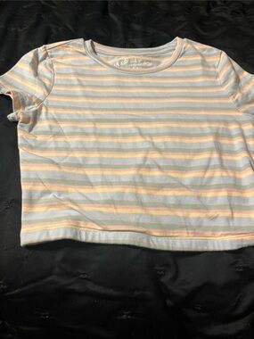 Aeropostale Pastel Striped Crop Tee in Light Blue, Cream & Pink